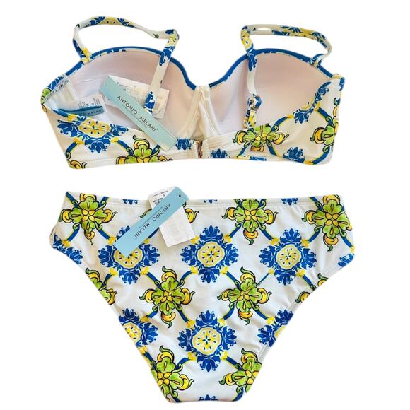 ANTONIO MELANI NWT Blue Tile Italian Floral Print 2 Piece Bra Bikini – Medium - Picture 4 of 6